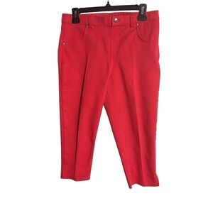 HUE Red Denim Capri Leggings Womens Medium Pull On Stretch Crop Pants 21372 NWOT